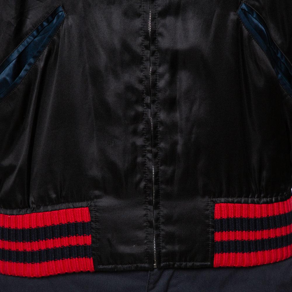 Gucci Black Satin Eagle Embroidered Bomber Jacket L 2