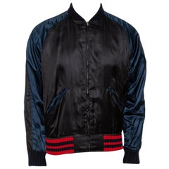 Gucci Black Satin Eagle Embroidered Bomber Jacket L