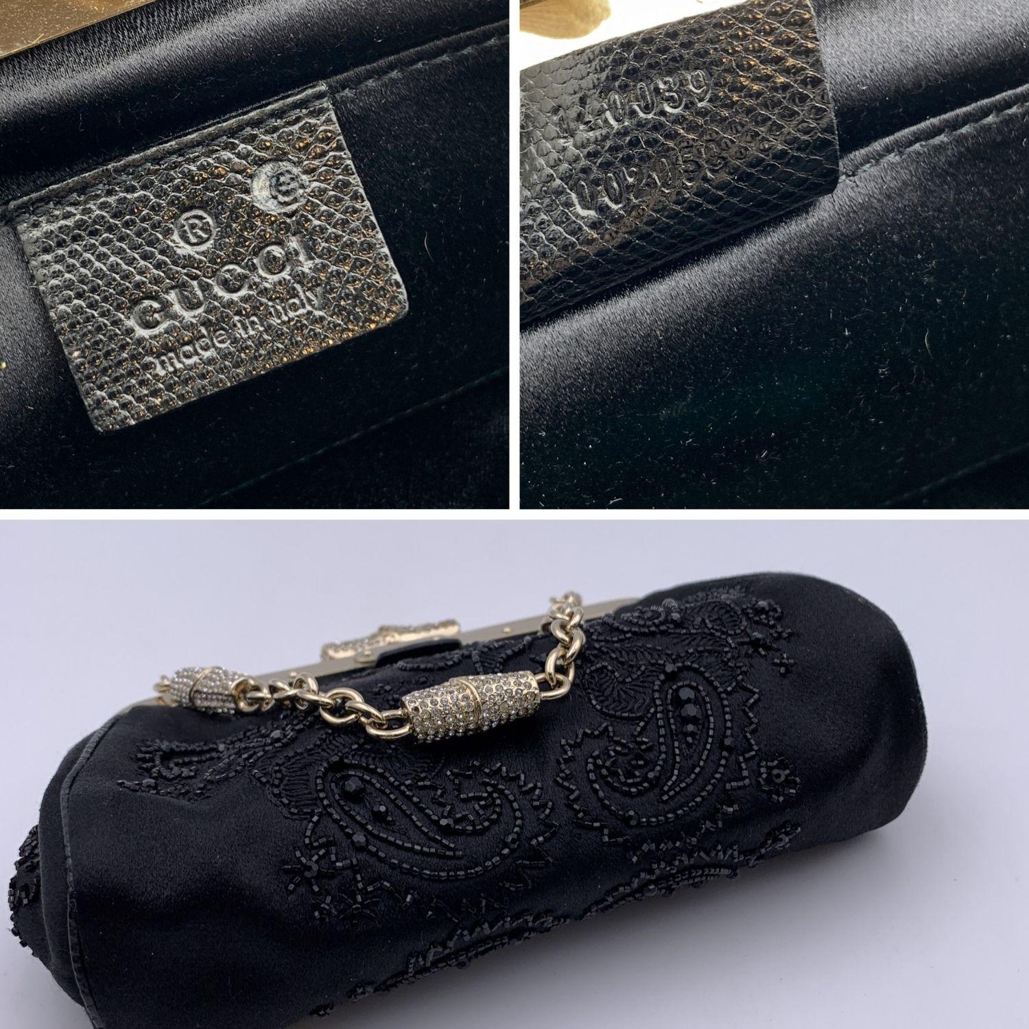 Gucci Black Satin Embellished Beaded Small Handbag Evening Bag 1