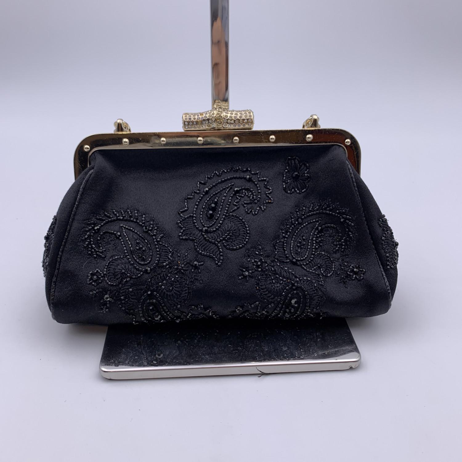 Gucci Black Satin Embellished Beaded Small Handbag Evening Bag 2