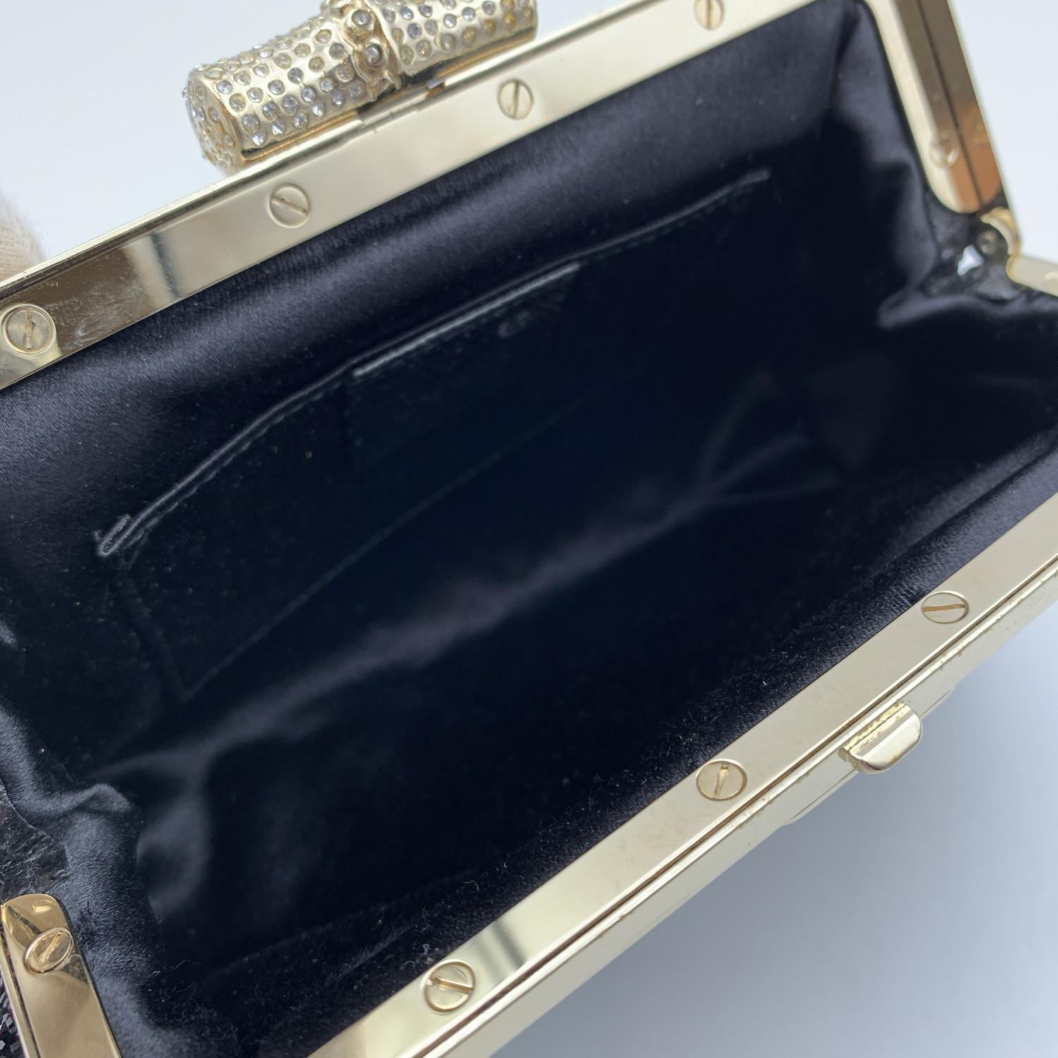 Gucci Black Satin Embellished Beaded Small Handbag Evening Bag 3