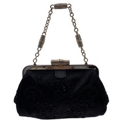 Gucci Black Satin Embellished Beaded Small Handbag Evening Bag