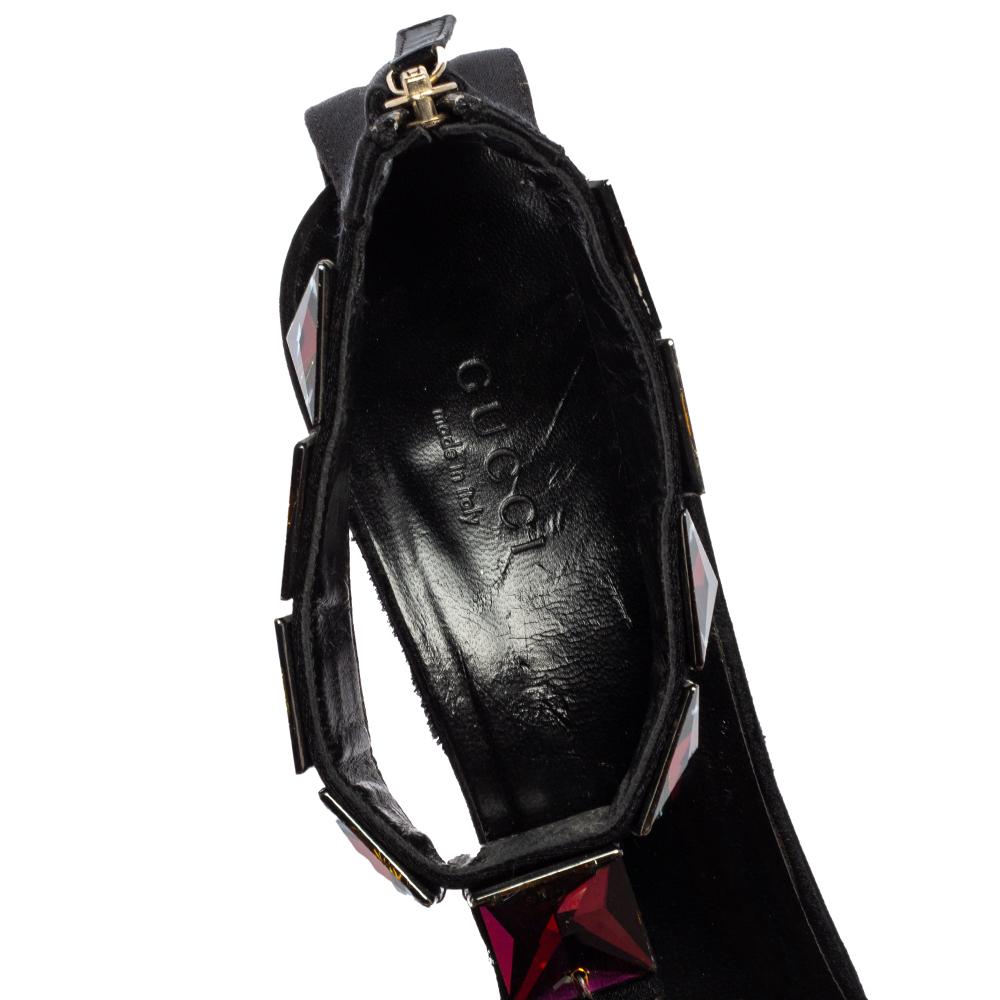 Gucci Black Satin Embellished T-Strap Sandals Size 37 2
