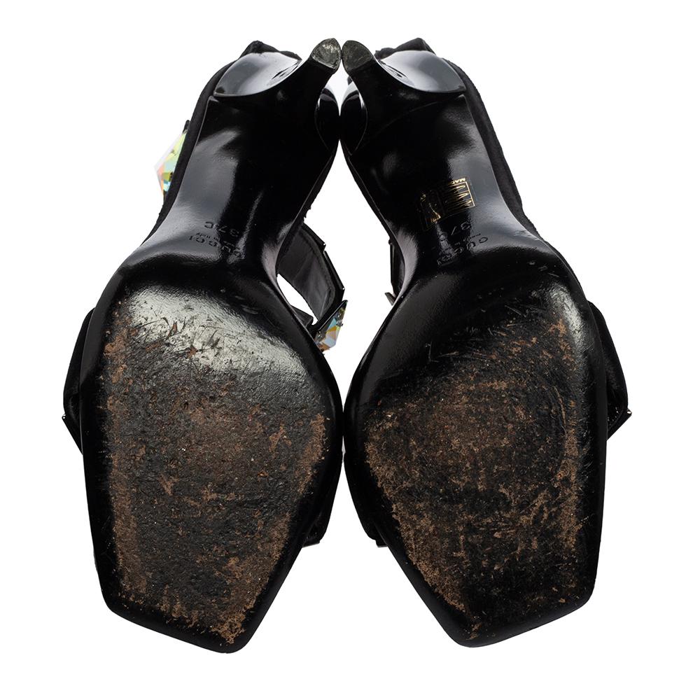 Gucci Black Satin Embellished T-Strap Sandals Size 37 3