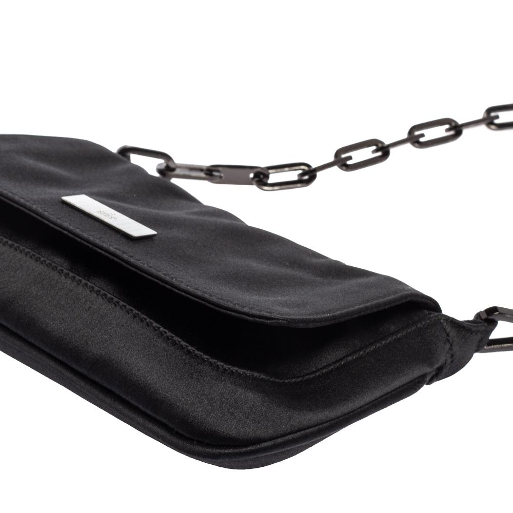 Gucci Black Satin Flap Chain Shoulder Bag 6