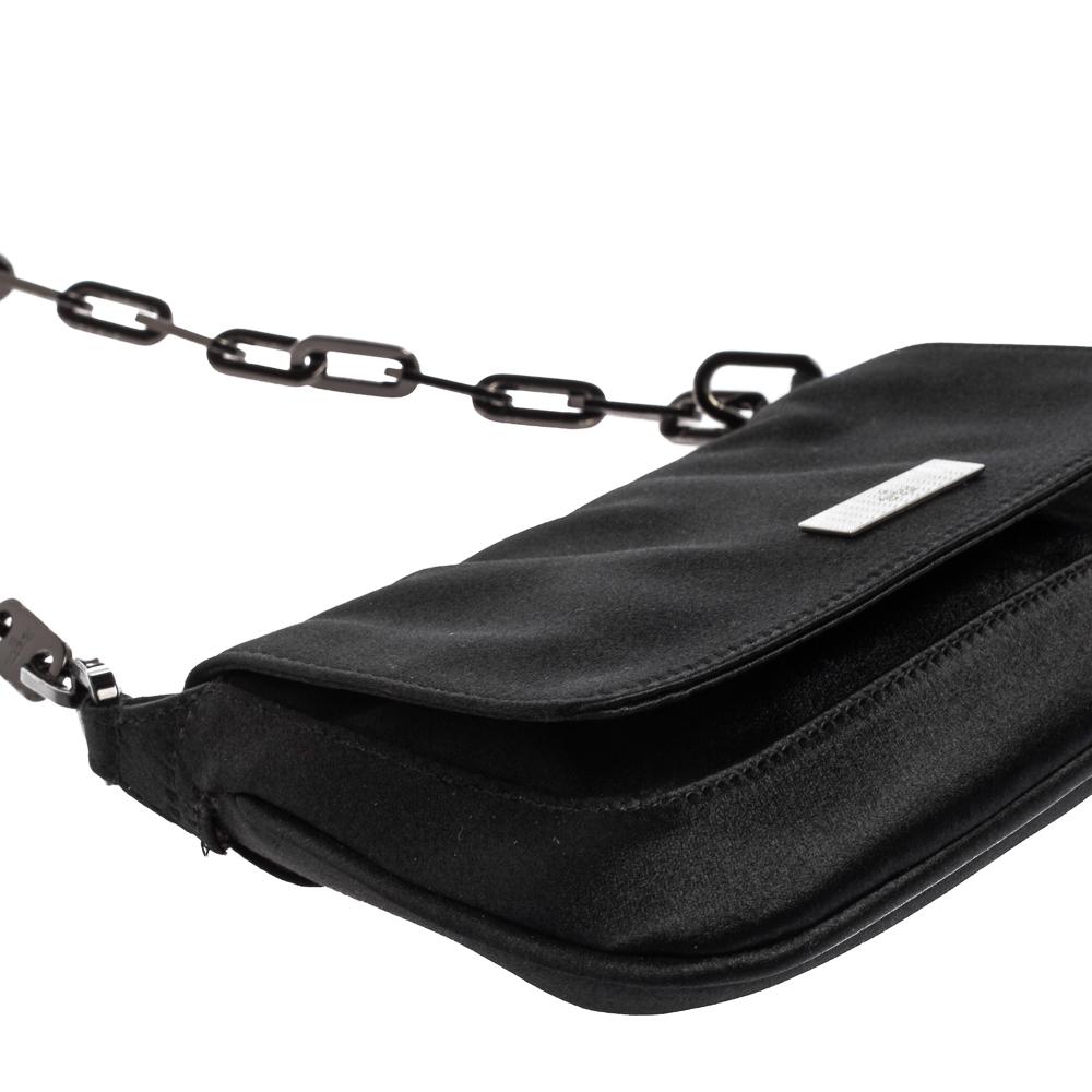 Gucci Black Satin Flap Chain Shoulder Bag 7
