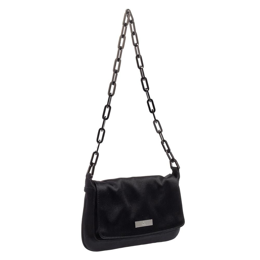 Women's Gucci Black Satin Flap Chain Shoulder Bag