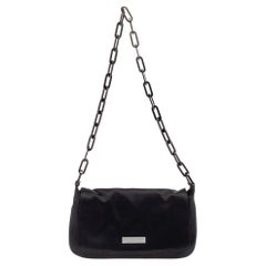 Gucci Black Satin Flap Chain Shoulder Bag