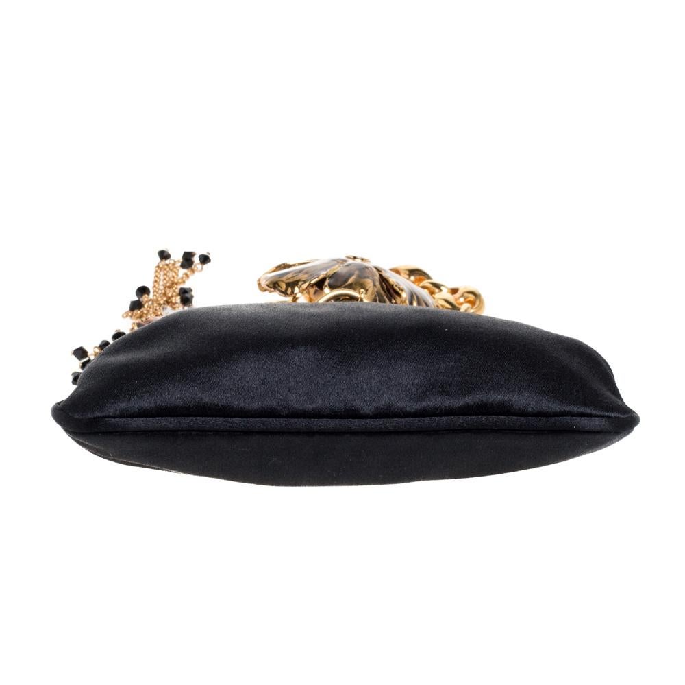 Gucci Black Satin Flower Embellished Bamboo Lock Mini Clutch 5