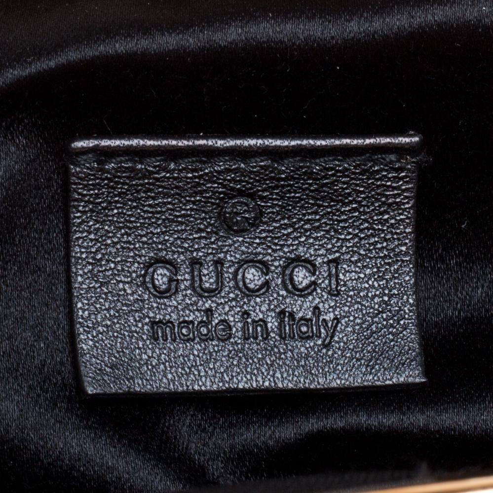 Gucci Black Satin Flower Embellished Bamboo Lock Mini Clutch 2
