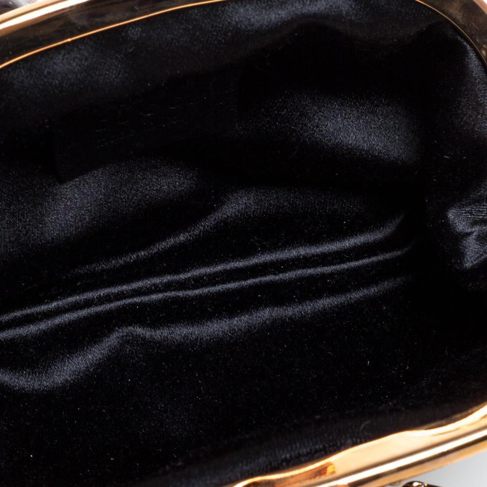 Gucci Schwarz Satin Blume verschönert Bamboo Lock Mini Clutch 5