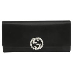 Gucci Black Satin GG Broadway Crystals Clutch