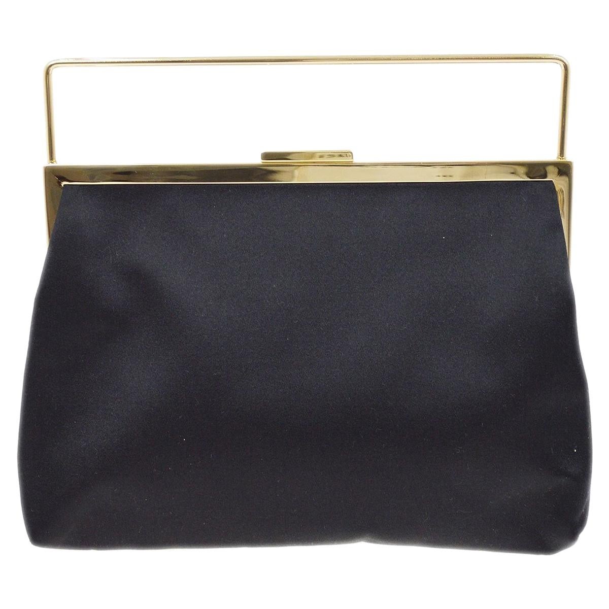 Gucci Black Satin Gold Mini Small Evening Top Handle Pochette Bag
