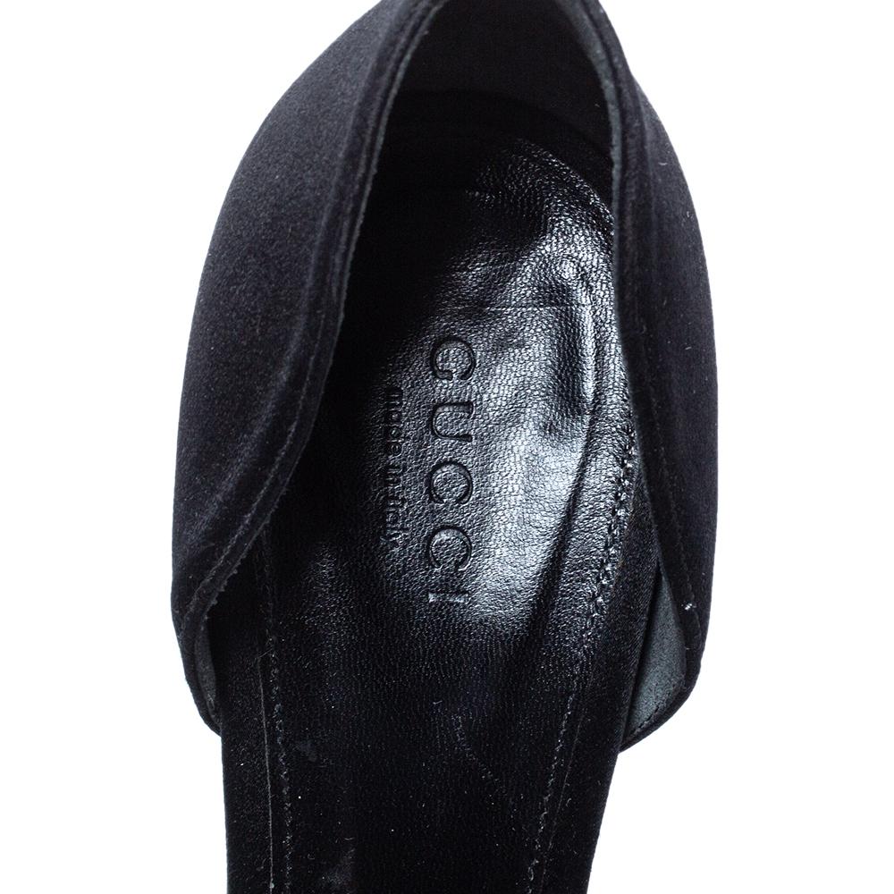 Gucci Black Satin Horsebit D'Orsay Peep Toe Sandals Size 38.5 In Good Condition In Dubai, Al Qouz 2