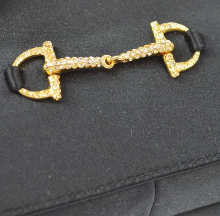 Gucci Black Satin Horsebit Rhinestone Evening Gold Small Mini Backpack ...