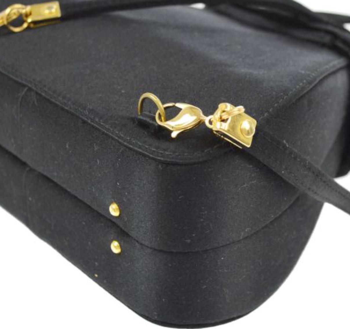 Gucci Black Satin Horsebit Rhinestone Evening Gold Small Mini Backpack In Good Condition In Chicago, IL