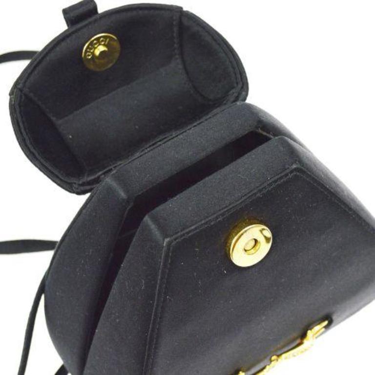 Women's Gucci Black Satin Horsebit Rhinestone Evening Gold Small Mini Backpack