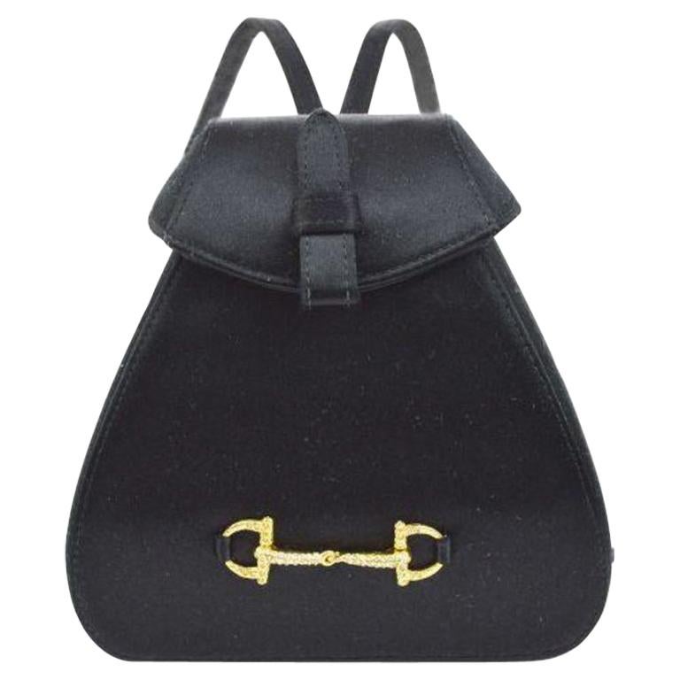 Gucci Black Satin Horsebit Rhinestone Evening Gold Small Mini Backpack