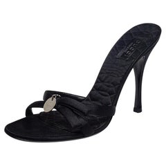 Gucci Black Satin Logo Slide Sandals Size 38.5