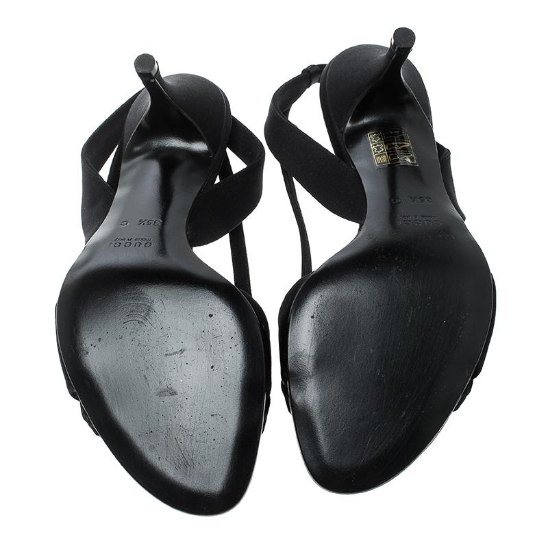 Women's Gucci Black Satin Open Toe Slingback Sandals Size 35.5