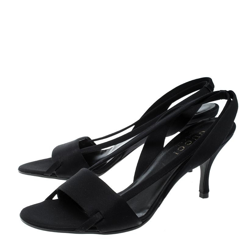 Gucci Black Satin Open Toe Slingback Sandals Size 35.5 1