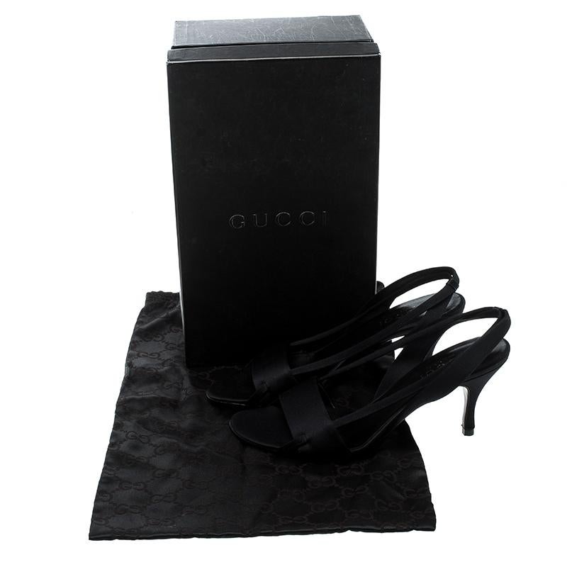 Gucci Black Satin Open Toe Slingback Sandals Size 35.5 3