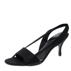 Gucci Black Satin Open Toe Slingback Sandals Size 35.5