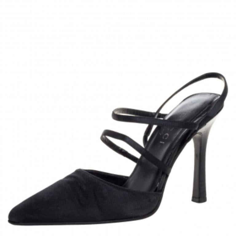 Gucci Black Satin Strappy Pointed Toe Sandals Size 35.5 For Sale 1