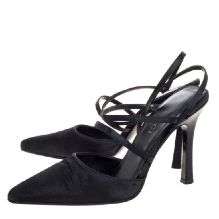 Gucci Black Satin Strappy Pointed Toe Sandals Size 35.5 For Sale 3