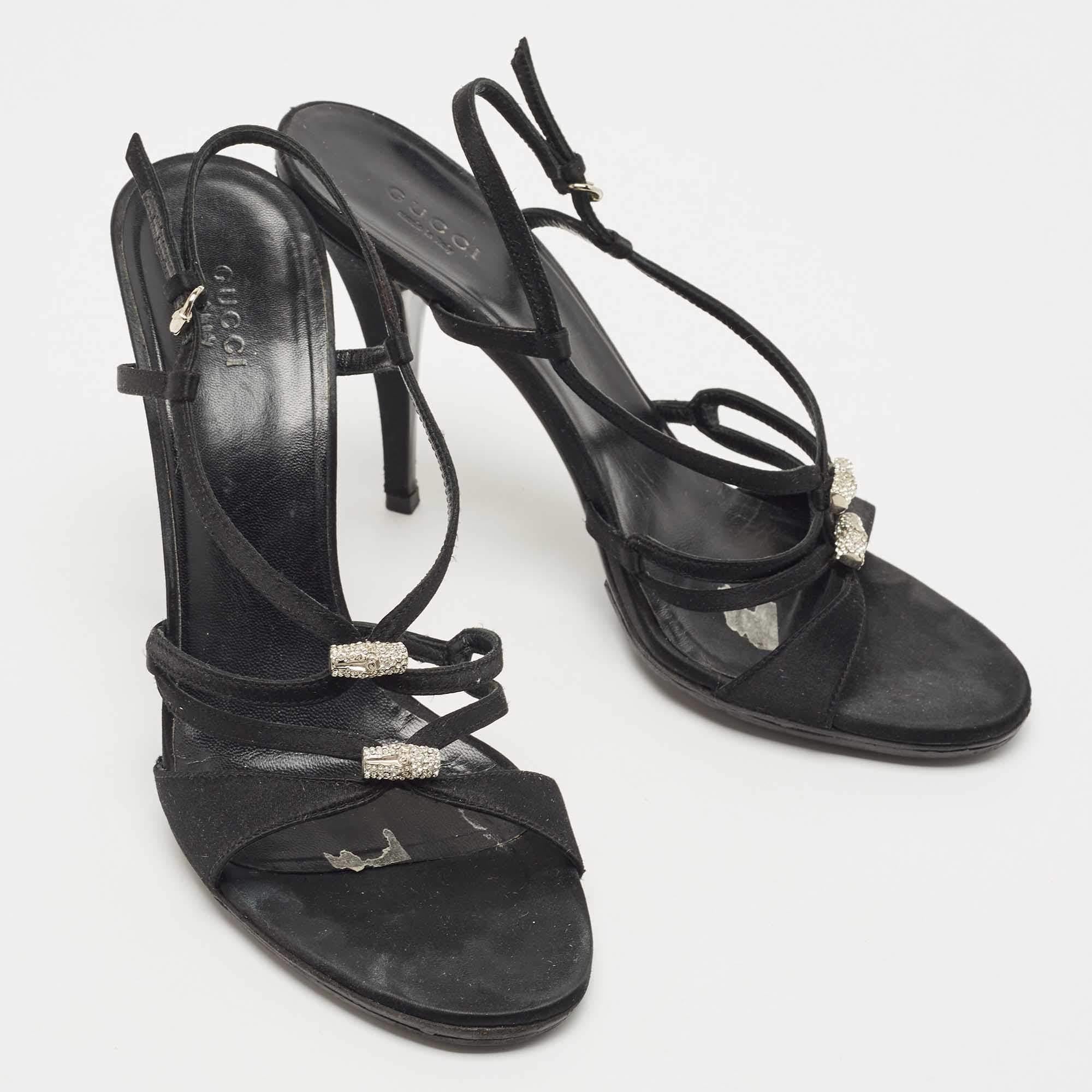 Women's Gucci Black Satin Strappy Sandals Size 39.5 For Sale