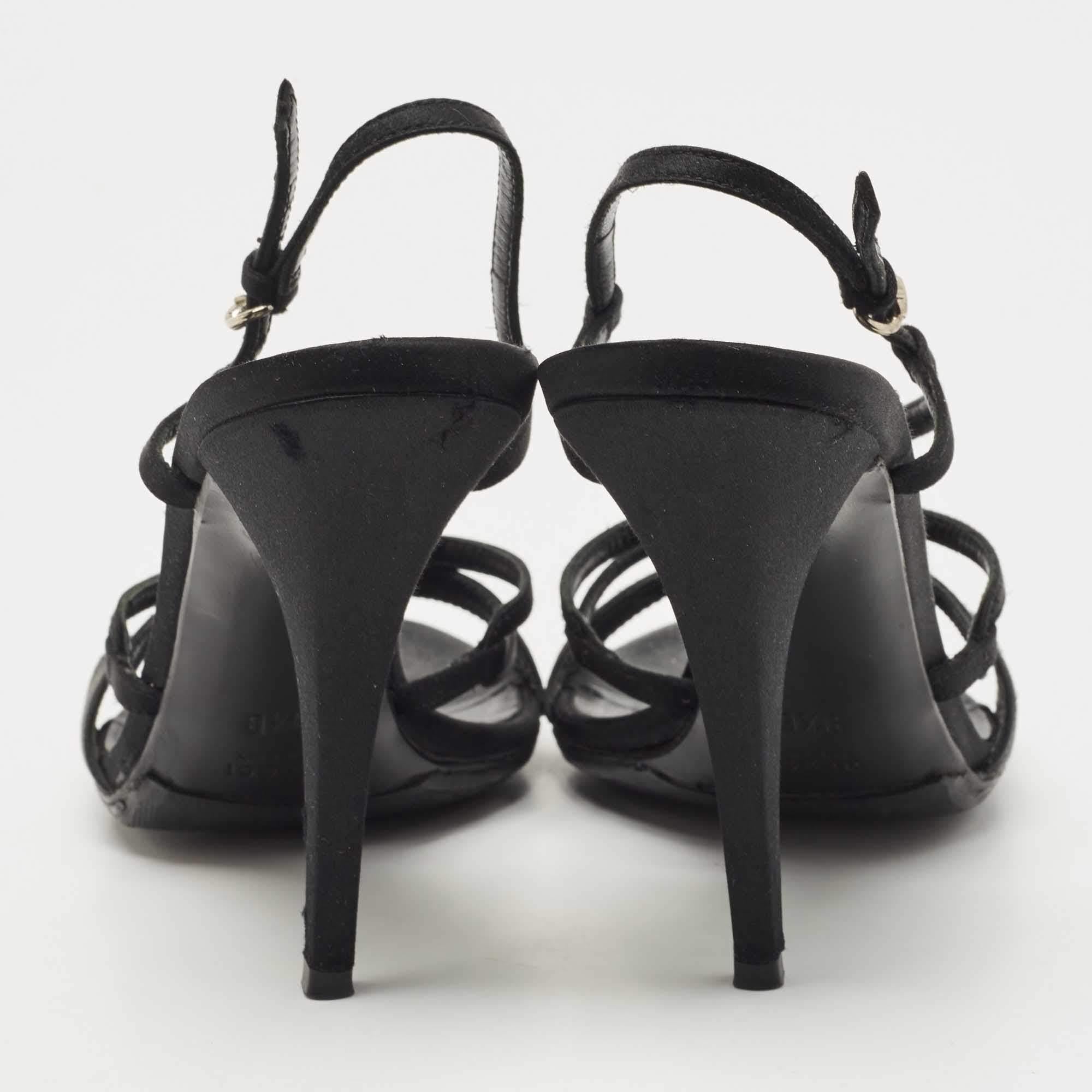 Gucci Black Satin Strappy Sandals Size 39.5 For Sale 1