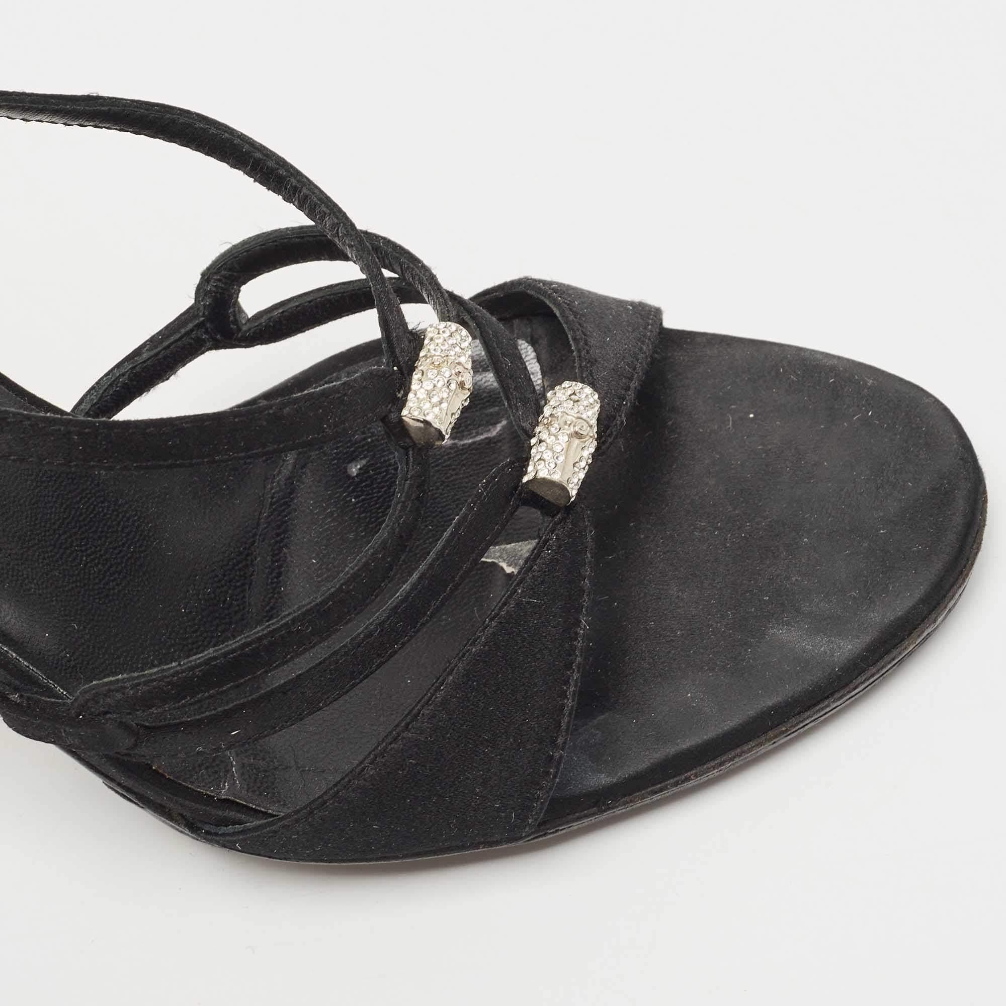 Gucci Black Satin Strappy Sandals Size 39.5 For Sale 3