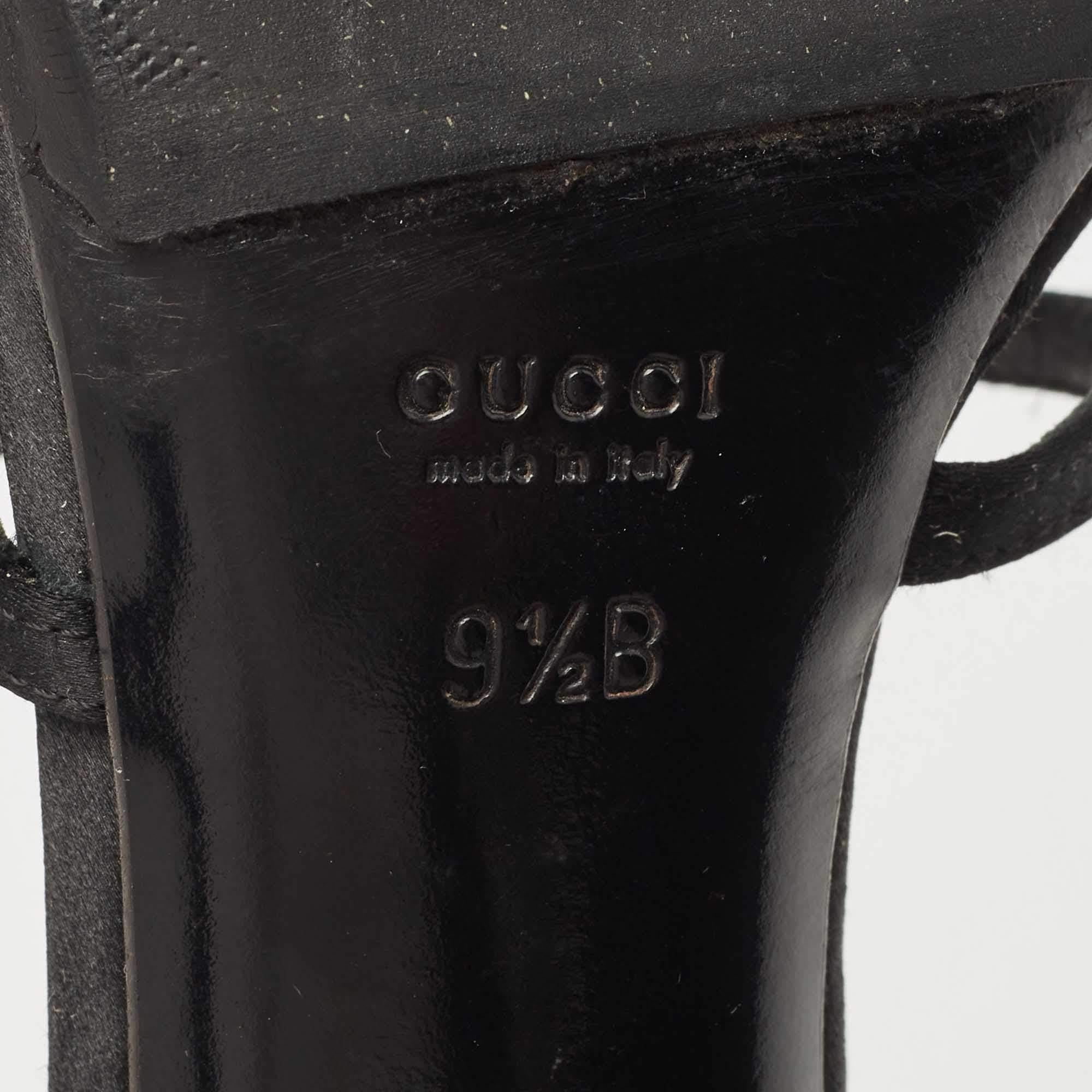 Gucci Black Satin Strappy Sandals Size 39.5 For Sale 4
