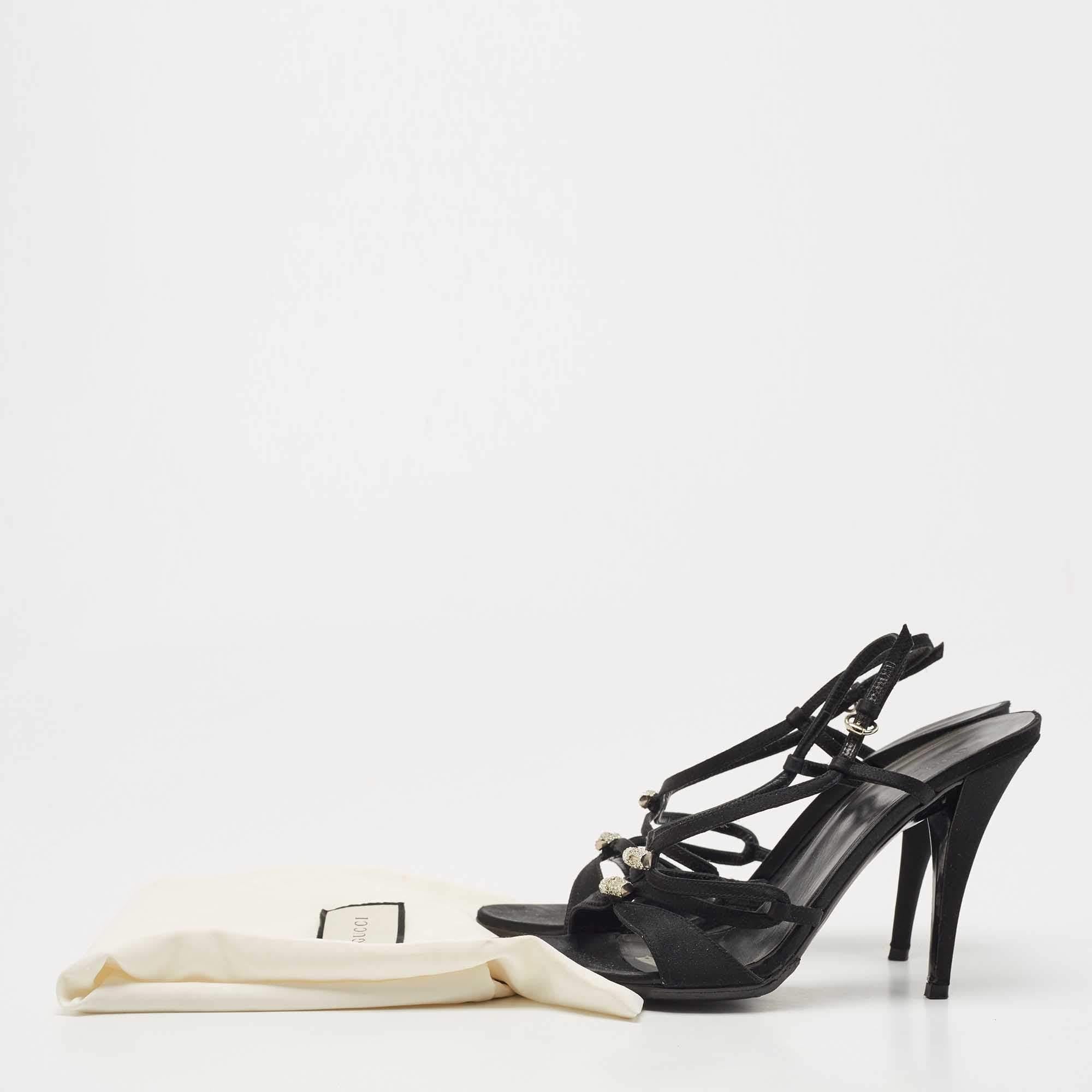 Gucci Black Satin Strappy Sandals Size 39.5 For Sale 5