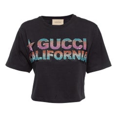 Gucci Black Sequin Embroidered Cotton Crop T-Shirt XXS