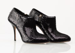 Gucci Black Sequin High Heels Ankle Booties Boots Size 37.5