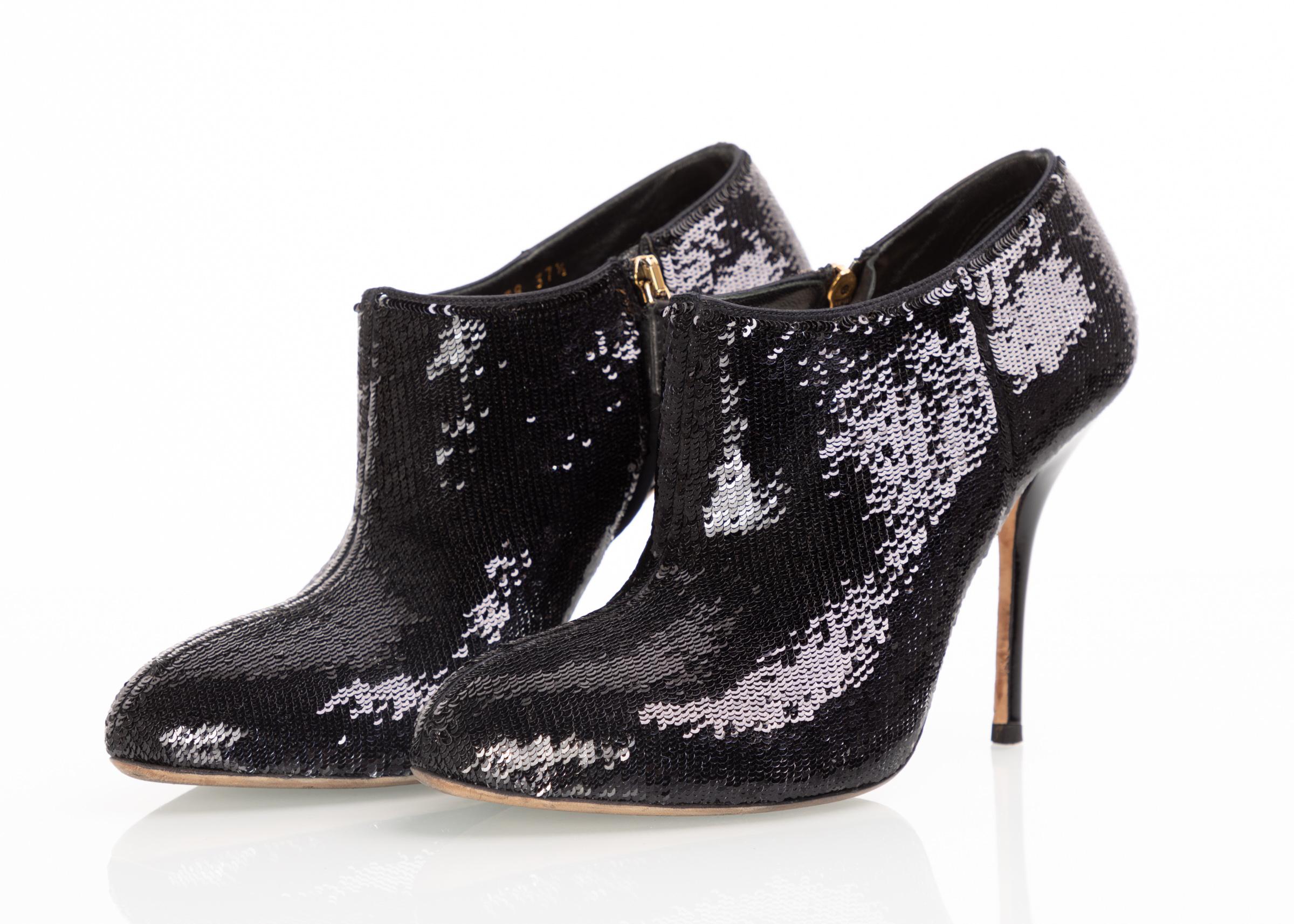 black sequin ankle booties