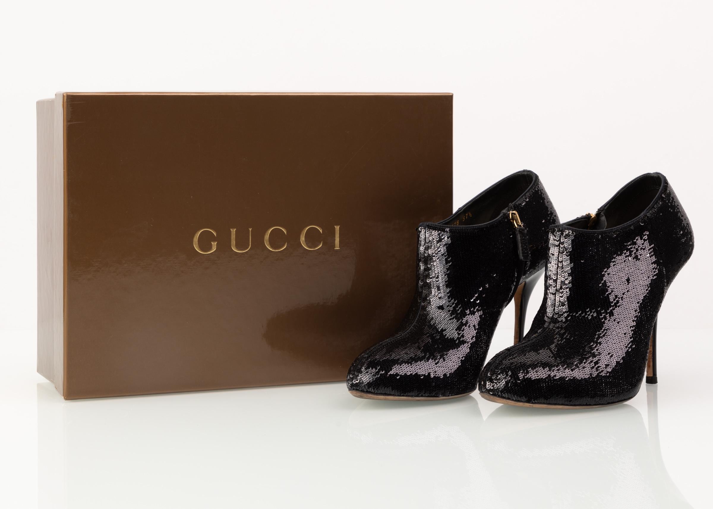 Women's or Men's Gucci Black Sequin High Heels Ankle Booties Boots Size 37.5