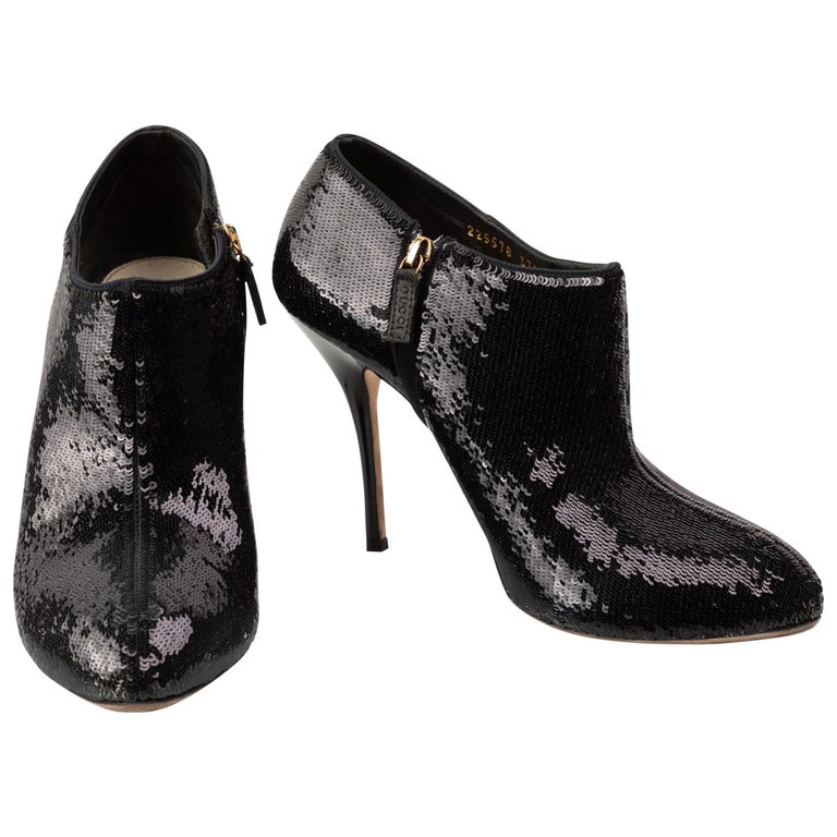 Gucci Black Sequin High Heels Ankle Booties Boots Size 37.5 For Sale at ...