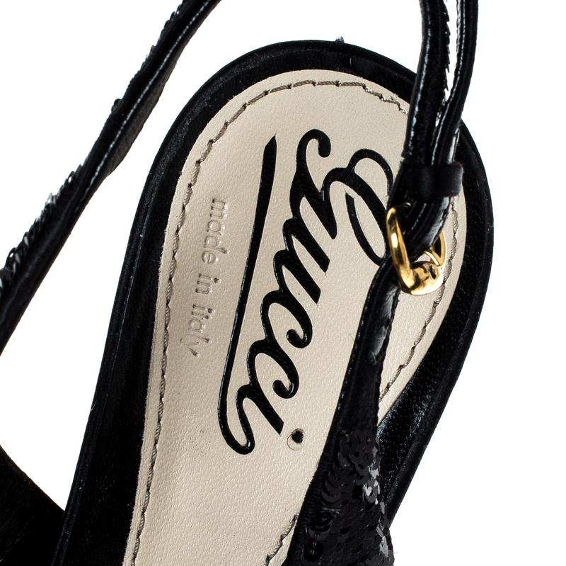 Women's Gucci Black Sequin Slingback Sandals Size 37