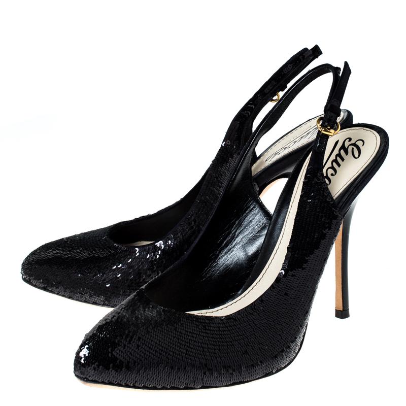 Gucci Black Sequin Slingback Sandals Size 37 1