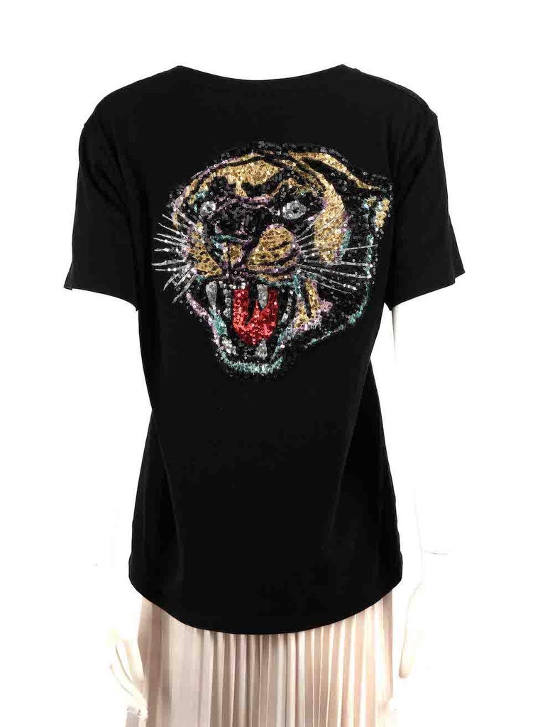 Camiseta Gucci Logo Tigre Lentejuelas Negro Talla S en venta en