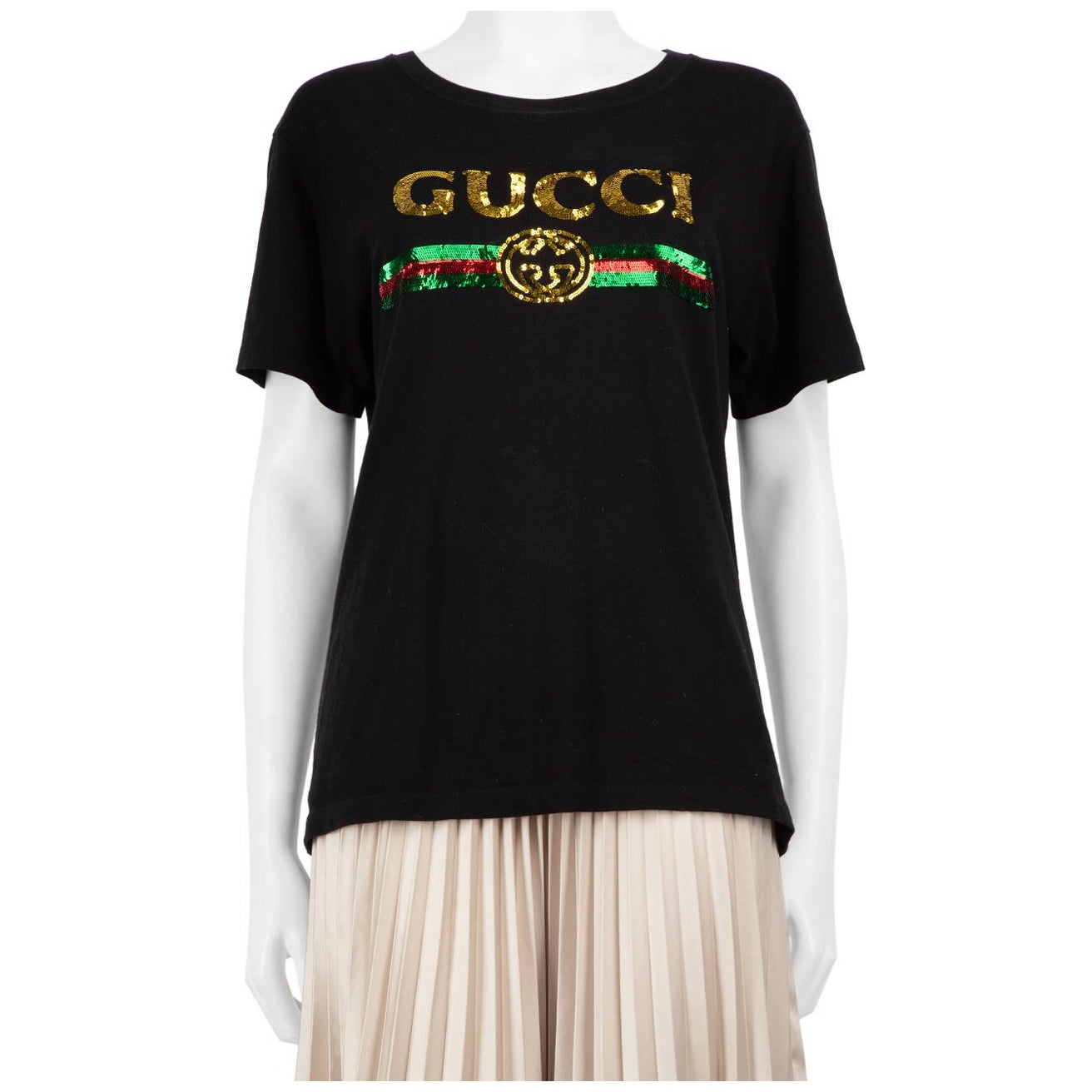 Gucci - Maglietta nera con logo della tigre in paillettes - taglia S