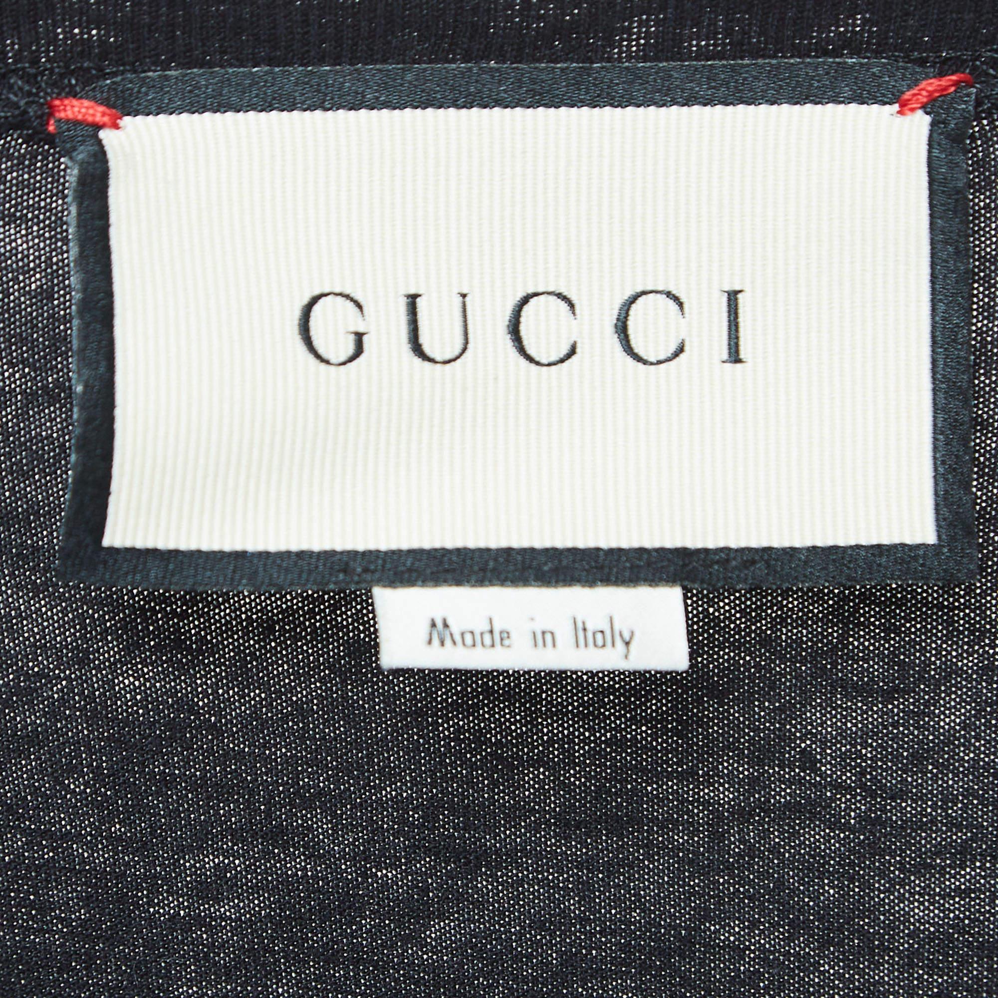 Gucci Black Sequined Embroidered Cotton T-Shirt S For Sale 1