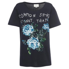 Gucci Schwarzes T-Shirt aus Baumwolle mit Paillettenstickerei S