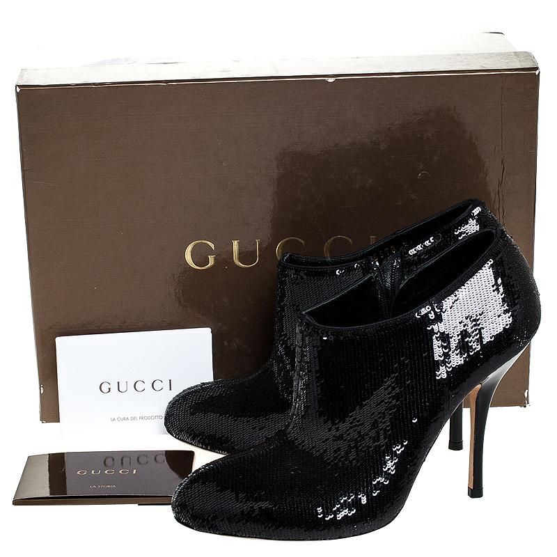 Gucci Black Sequins Zip Ankle Booties Size 36 1