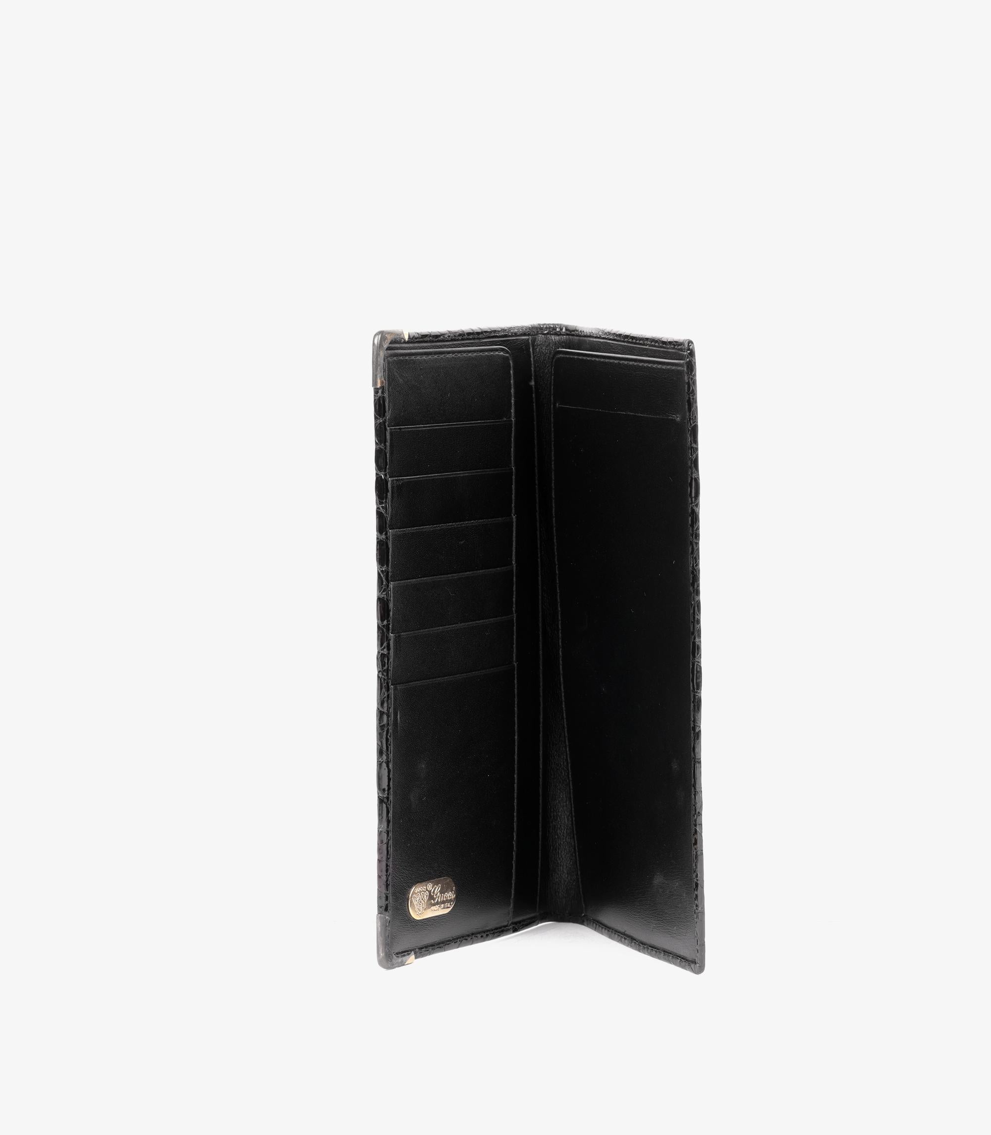 Gucci Black Shiny Alligator Leather Vintage Continental Wallet For Sale 1