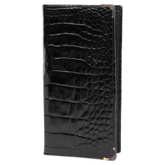 Gucci Black Shiny Alligator Leather Vintage Continental Wallet