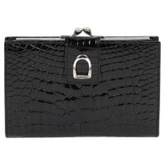 Gucci Black Shiny Alligator Leather Vintage Stirrup Wallet