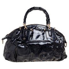 Gucci Black Shiny Coated Canvas And Leather Dialux Pop Bamboo Satchel